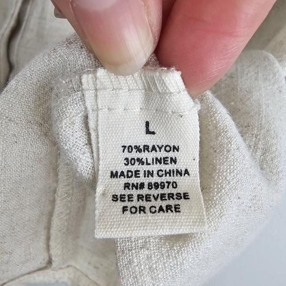 Love Notes Light Tan Linen Blend Cropped Button Front Top Large - Picture 7 of 8